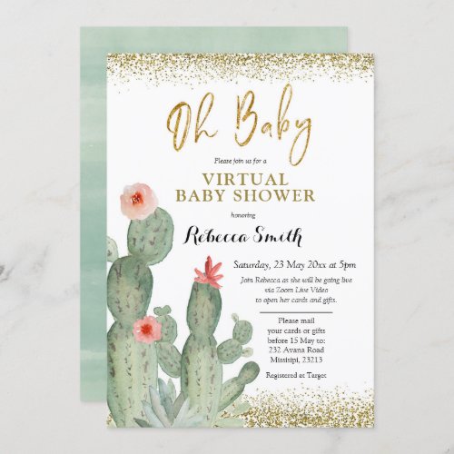 Oh Baby Cactus Virtual Baby Shower Invitation