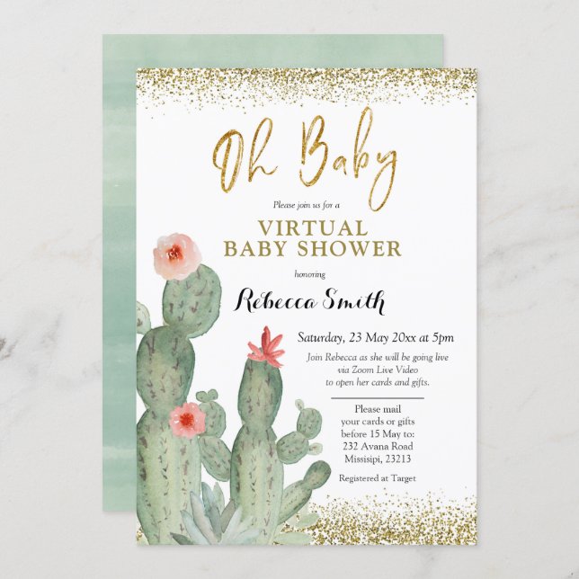 Oh Baby Cactus Virtual Baby Shower Invitation (Front/Back)