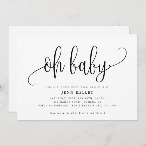 Oh Baby Calligraphy Baby Shower Invitation