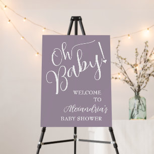 Oh Baby! Calligraphy Baby Shower Purple Welcome Foam Board