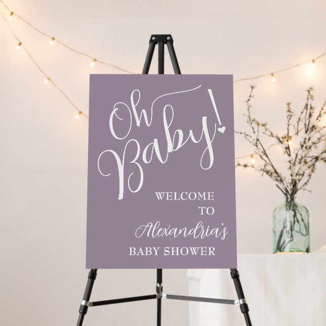 Oh Baby! Calligraphy Baby Shower Purple Welcome Foam Board (In Situ (Stand))