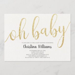 Oh Baby Calligraphy Gold Glitter Girl Baby Shower Invitation