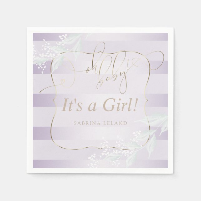 OH Baby! Calligraphy Ombré Lilac Stripes Napkins (Front)