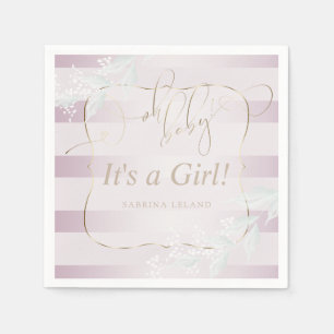 OH Baby! Calligraphy Ombré Rose Pink Stripes Napkins