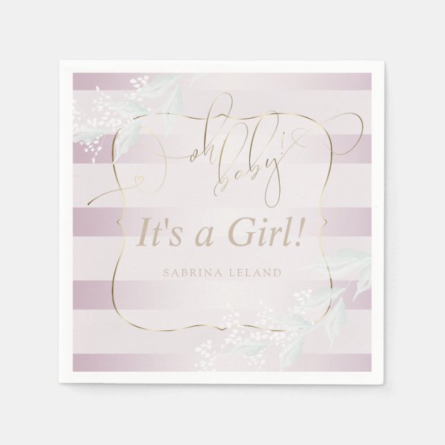 OH Baby! Calligraphy Ombré Rose Pink Stripes Napkins (Front)