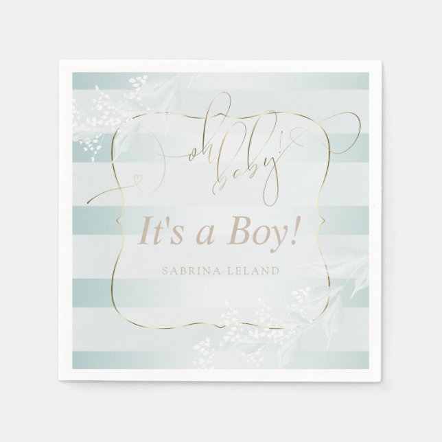 OH Baby! Calligraphy Ombré Teal Blue  Stripes Napkins (Front)