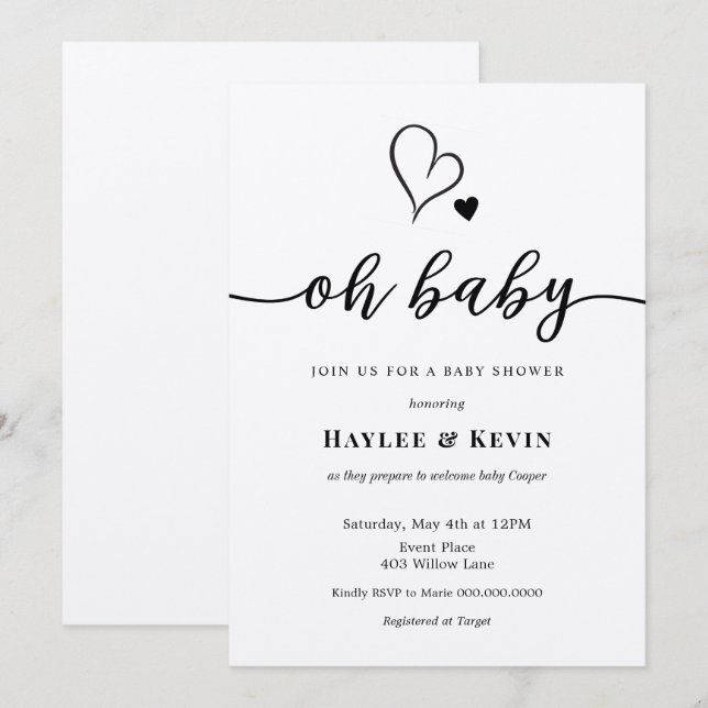 Oh Baby Calligraphy Shower invitation (Front/Back)