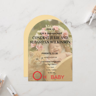 Oh Baby Cat Photo Baby Shower Arch Invitation