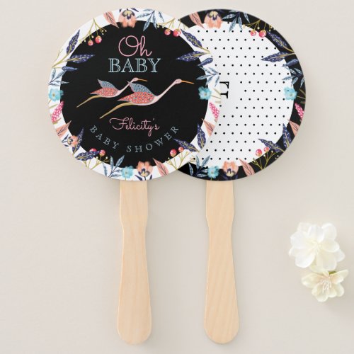 Oh Baby  Chic Floral Botanical Stork Baby Shower Hand Fan