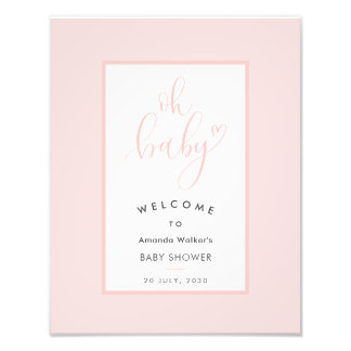 Oh Baby Chic Pink Script Baby Shower Party Sign