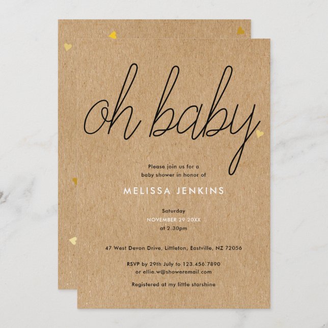 Oh Baby Chic Script Baby Shower / Sprinkle Rustic Invitation (Front/Back)