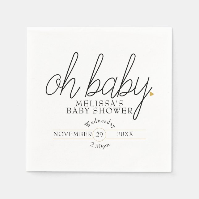 Oh Baby Chic Script Gold Heart Baby Shower Napkins (Front)