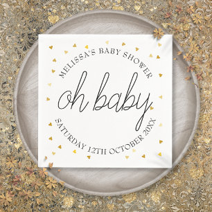 Oh Baby Chic Script Gold Heart Baby Shower Napkins