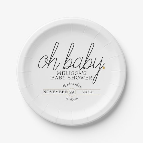 Oh Baby Chic Script Gold Heart Baby Shower Paper Plates