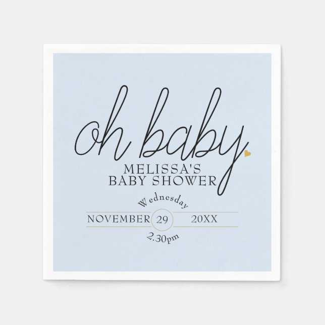 Oh Baby Chic Script Gold Love Heart Baby Shower Napkins (Front)