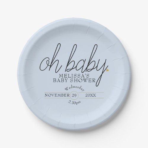 Oh Baby Chic Script Gold Love Heart Baby Shower Paper Plates