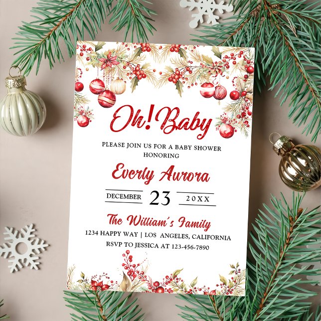 Oh! Baby Christmas Floral Baby Shower  Invitation (Creator Uploaded)
