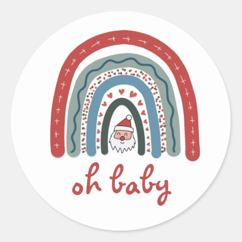 Oh Baby Christmas Holiday Boho Rainbow Baby Shower Classic Round Sticker