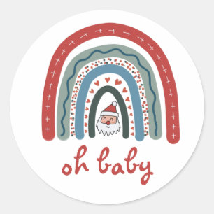 Oh Baby Christmas Holiday Boho Rainbow Baby Shower Classic Round Sticker