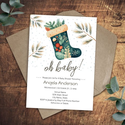 Oh Baby Christmas Stocking Baby Shower Invitation