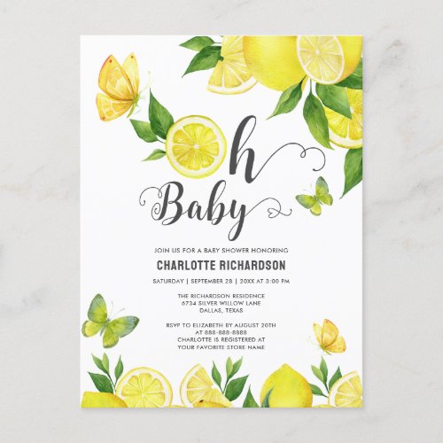 Oh Baby Citrus Lemon Baby Shower Custom Invitation Postcard