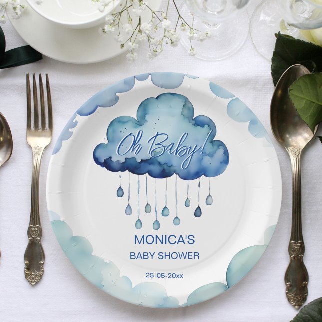 Oh Baby cloud baby shower template Paper Plates (Oh Baby blue whimsical cloud baby shower template Paper Plates personalized tableware decor)