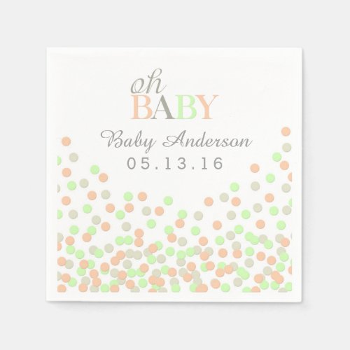 Oh Baby Confetti Baby Shower Napkin  Coral Mint