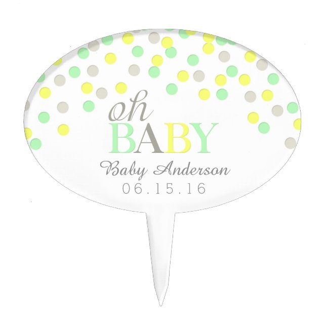 Oh Baby Confetti Cake Topper | Yellow Aqua (Front)