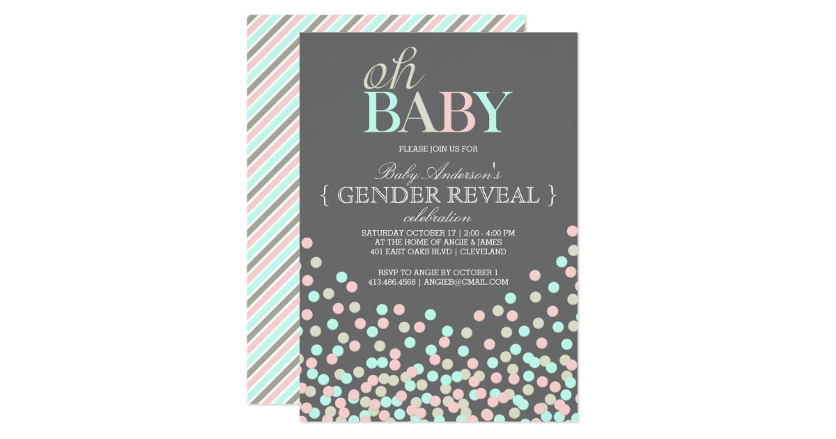 Oh Baby Confetti Gender Reveal Party Blue Pink Invitation