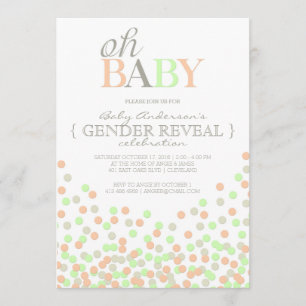 Oh Baby Confetti Gender Reveal Party Coral Mint Invitation