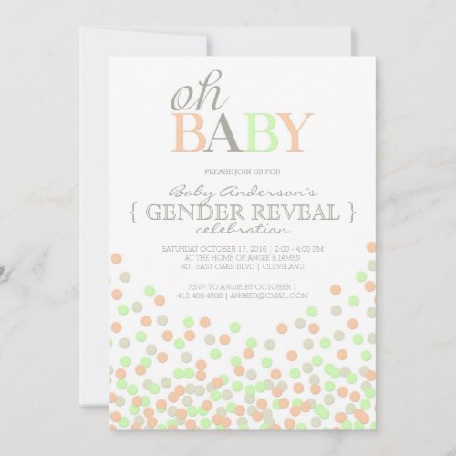 Oh Baby Confetti Gender Reveal Party  Coral Mint Invitation