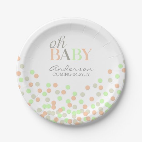 Oh Baby Confetti Gender Reveal Party  Coral Mint Paper Plates