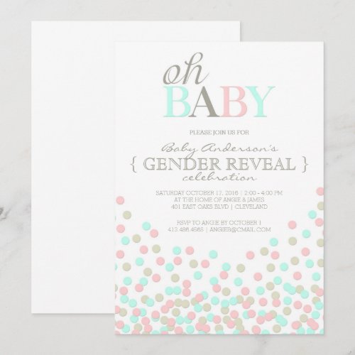 Oh Baby Confetti Gender Reveal Party | Pink Blue Card