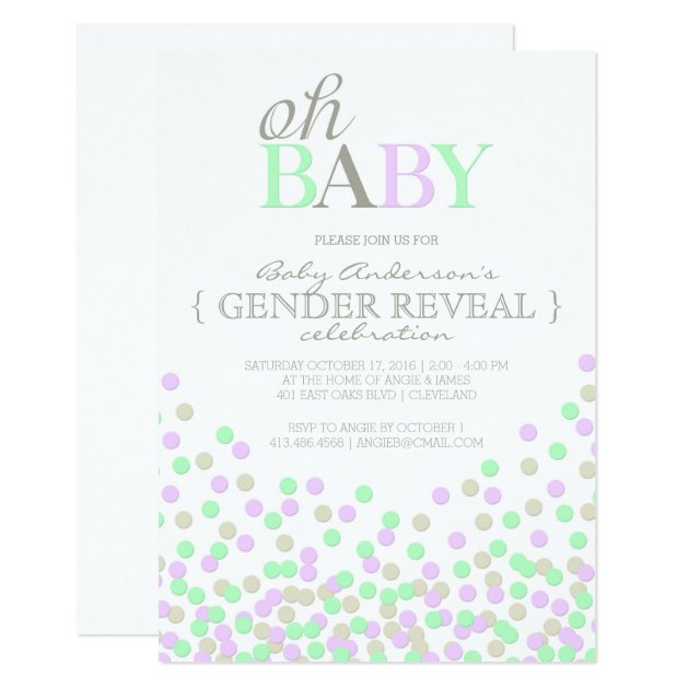 Oh Baby Confetti Gender Reveal Party | Purple Aqua Invitation