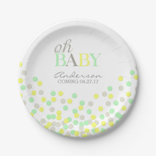 Oh Baby Confetti Gender Reveal Party   Yellow Aqua Paper Plates