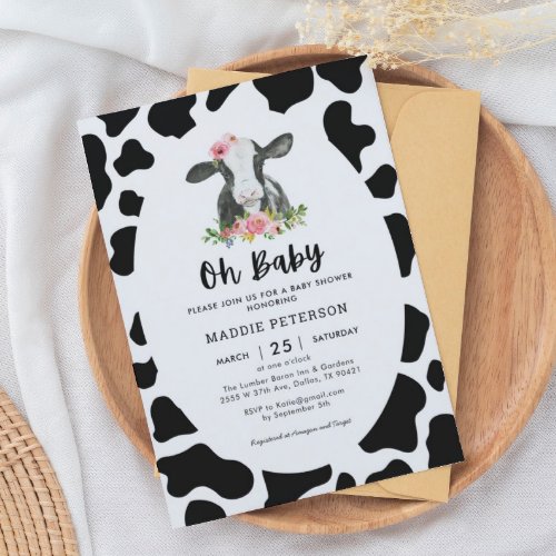 Oh Baby Cow Theme Girl Baby Shower Invitation