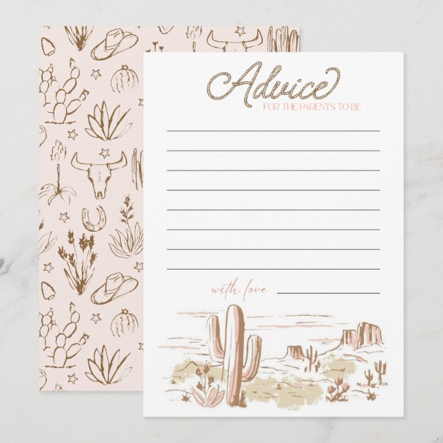 Oh Baby Cowgirl Baby Shower Advice for Parents Note Card (Front/Back)