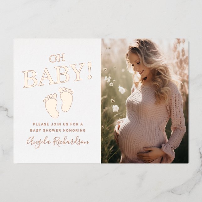 Oh Baby Custom Photo Baby Shower Foil Invitation (Front)