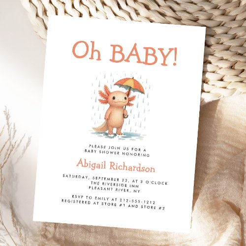 Oh Baby Cute Axolotl Baby Shower Invitation