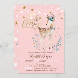 Oh Baby Cute Baby Deer Stars Baby Shower Invitation