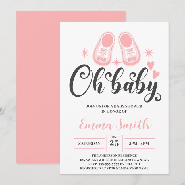 Oh Baby Cute Baby Shoes Baby Shower Invitation (Front/Back)