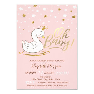 Oh Baby Cute Baby Swan Crown Stars Baby Shower Invitation