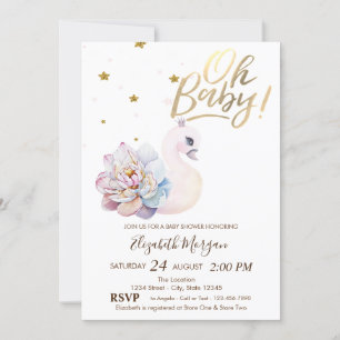 Oh Baby Cute Baby Swan Flower Baby Shower Invitation
