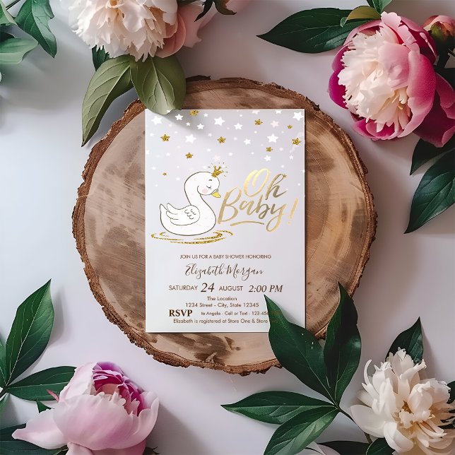 Oh Baby Cute Baby Swan Stars Baby Shower Invitation (Creator Uploaded)