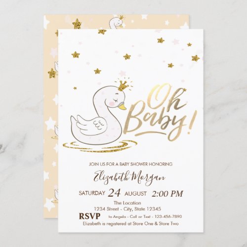 Oh Baby Cute Baby Swan Stars Baby Shower Invitation