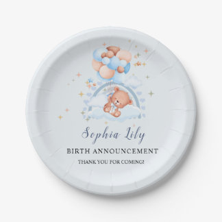 Oh Baby Cute Bear Birth Announcement Paper Plates
