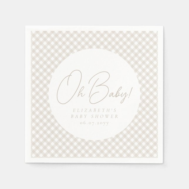 Oh baby cute blue gingham baby shower napkins (Front)
