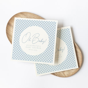 Oh baby cute blue gingham baby shower napkins