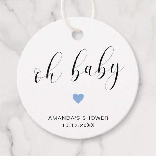 Oh Baby Cute Blue Heart Boy Baby Shower Favor Tags