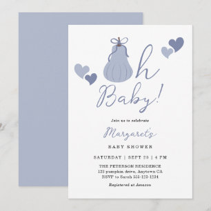 Oh Baby Cute Blue Pumpkin Bow Boy Baby Shower Invitation